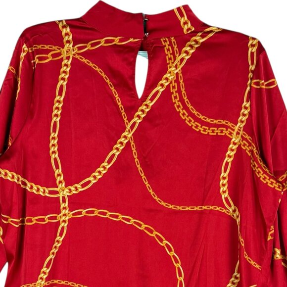 Bold Elements Women's Pullover Wrap Long Sleeve Red Chain Blouse Size XL NWT - Picture 4 of 11